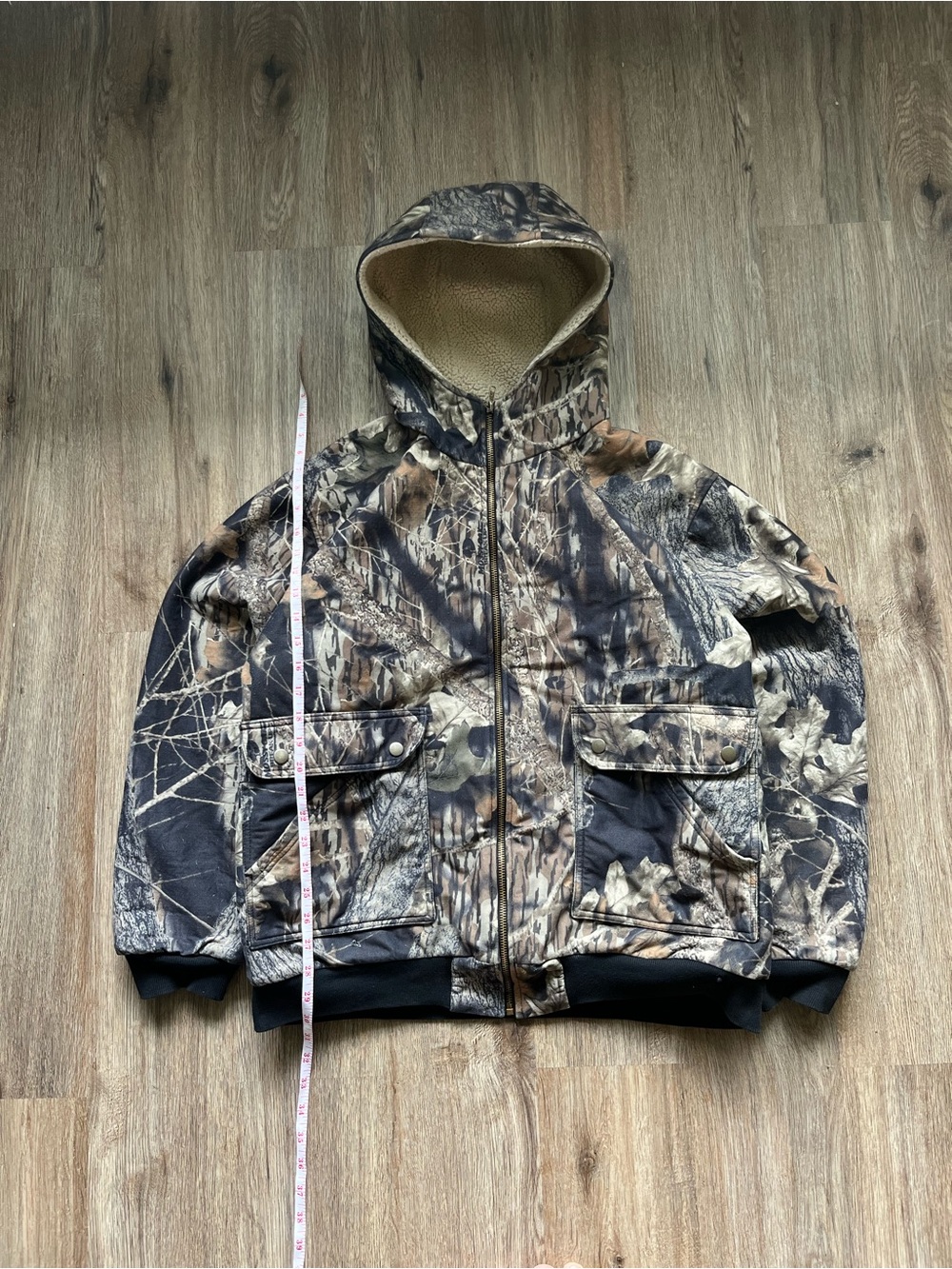Vintage Realtree Hardwoods Camo Hooded Jacket Sherpa Lined Bomber 27x24